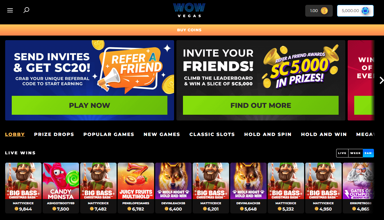 wow vegas homepage